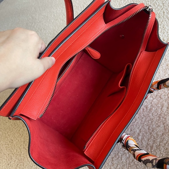 Celine Drummed Calfskin Micro Luggage Vermillion - Picture 9 of 13